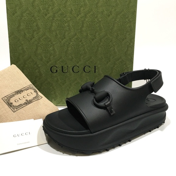 GUCCI HORSEBIT PLATFORM SANDALS -BLACK RUBBER -MEN’S US 9.5 -NEW - Picture 2 of 10